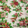 Christmas Candles, Poinsettias, Mistletoes with Gold Metallic Stars and Dots Poly Cotton Woven Fabric