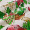 Christmas Candles, Poinsettias, Mistletoes with Gold Metallic Stars and Dots Poly Cotton Woven Fabric