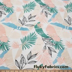 Desaturated Pastel Colors Tropical Foliage Print on Super High Quality Nylon Spandex Fabric, 5253 Wide by the Yard at flukyfabrics.com