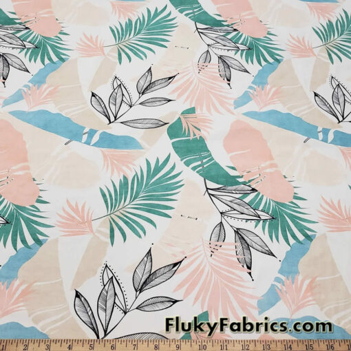 Desaturated Pastel Tropical Foliage Print Nylon Spandex Fabric
