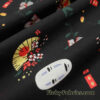 Famous Japanese Cartoon, Kaonashi, No-Face Mask, Flowers and Fans on Lightweight Cotton Spandex Jersey Knit Fabric