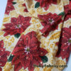Red Poinsettias, Mustard Foliage, Gold Metallic Stars and Dots Christmas Print Poly Cotton Woven Fabric