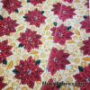 Red Poinsettias, Mustard Foliage, Gold Metallic Stars and Dots Christmas Print Poly Cotton Woven Fabric
