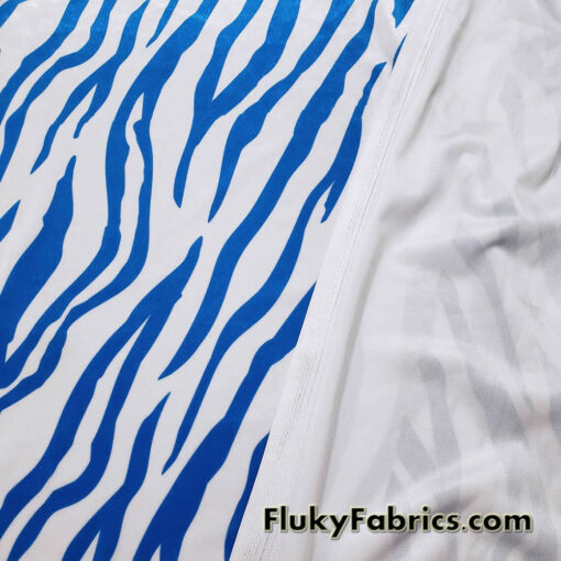 Royal Blue Animal Print on White Stretch Velvet Fabric