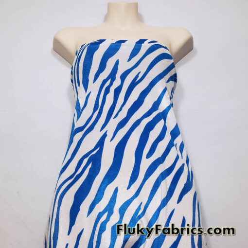 Royal Blue Animal Print on White Stretch Velvet Fabric