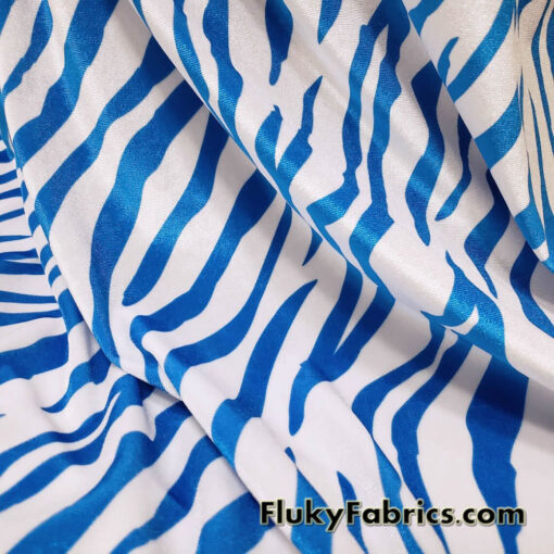 Royal Blue Animal Print on White Stretch Velvet Fabric