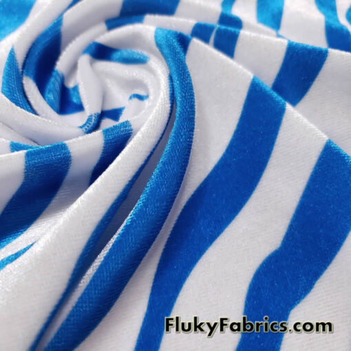 Royal Blue Animal Print on White Stretch Velvet Fabric
