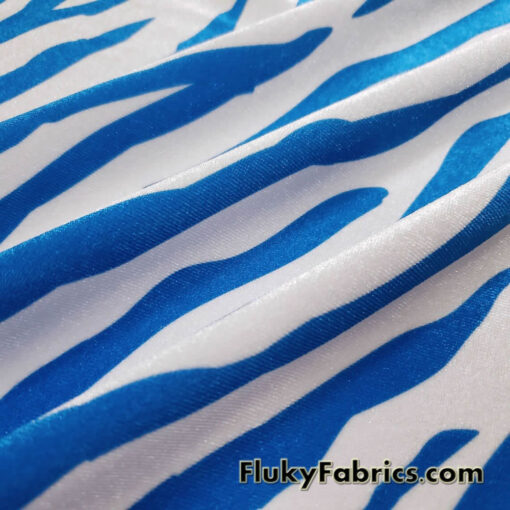 Royal Blue Animal Print on White Stretch Velvet Fabric