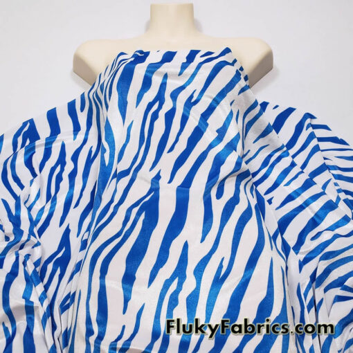 Royal Blue Animal Print on White Stretch Velvet Fabric