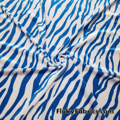 Royal Blue Animal Print on White Stretch Velvet Fabric