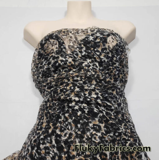 Animal Print Pattern Over a Flowery Base Non-Stretch Lace Fabric