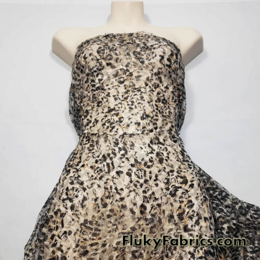 Animal Print Pattern Over a Flowery Base Non-Stretch Lace Fabric