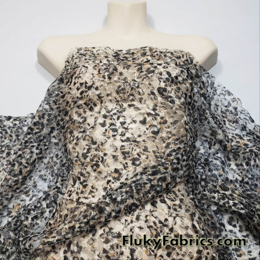 Animal Print Pattern Over a Flowery Base Non-Stretch Lace Fabric
