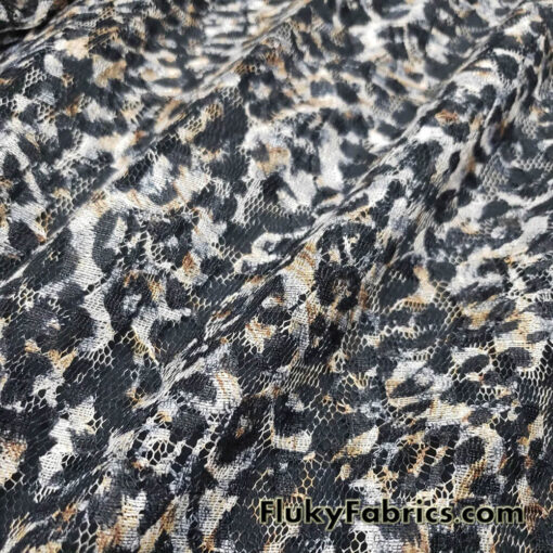 Animal Print Pattern Over a Flowery Base Non-Stretch Lace Fabric