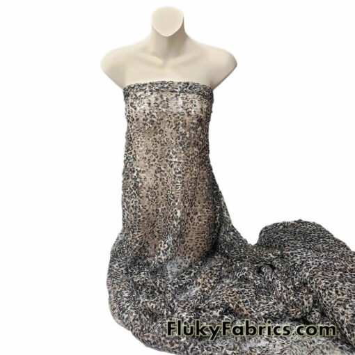 Animal Print Pattern Over a Flowery Base Non-Stretch Lace Fabric