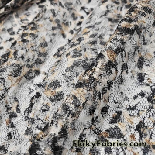 Animal Print Pattern Over a Flowery Base Non-Stretch Lace Fabric