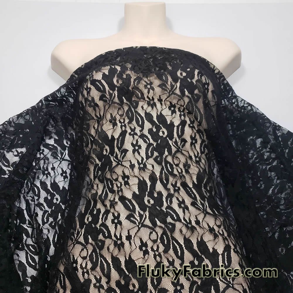 Black Stretch Lace Fabric - by The Yard