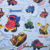 Cartoon Construction Trucks on Blue Cotton Rib Fabric