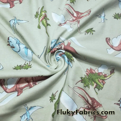 Dino Delight Cotton Rib Fabric – Perfect for Apparel, Pajamas, and More