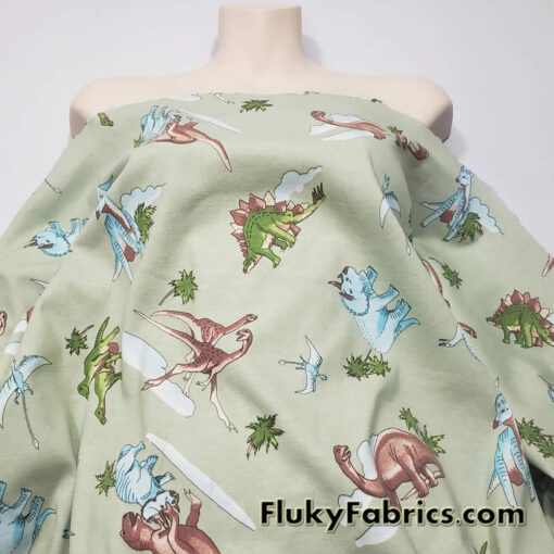 Dino Delight Cotton Rib Fabric – Perfect for Apparel, Pajamas, and More