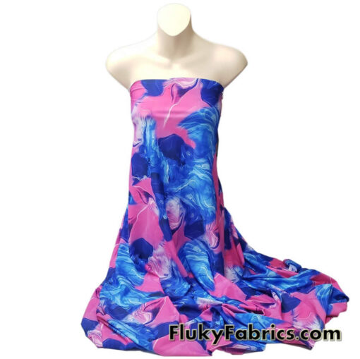 Blue and Pink Cotton Candy Oily Print 4-Way Stretch Nylon Spandex Fabric