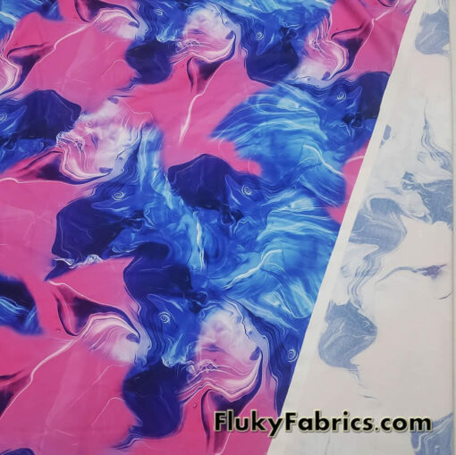 Blue and Pink Cotton Candy Oily Print 4-Way Stretch Nylon Spandex Fabric
