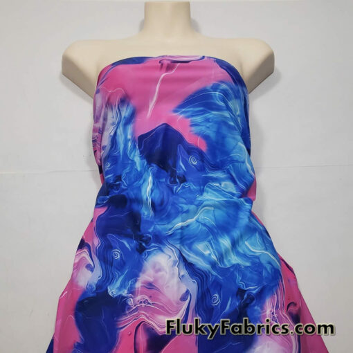 Blue and Pink Cotton Candy Oily Print 4-Way Stretch Nylon Spandex Fabric
