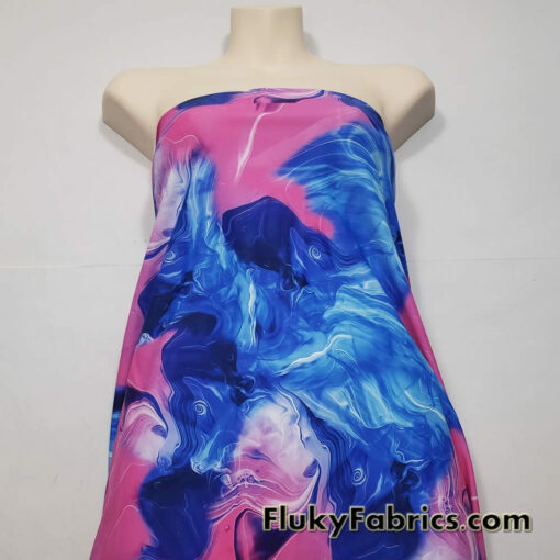 Blue and Pink Cotton Candy Oily Print 4-Way Stretch Nylon Spandex Fabric