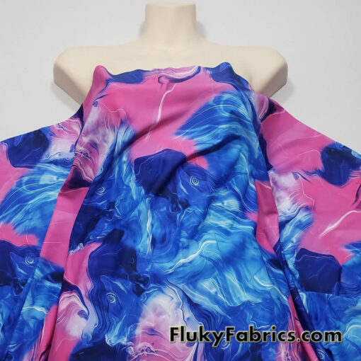 Blue and Pink Cotton Candy Oily Print 4-Way Stretch Nylon Spandex Fabric
