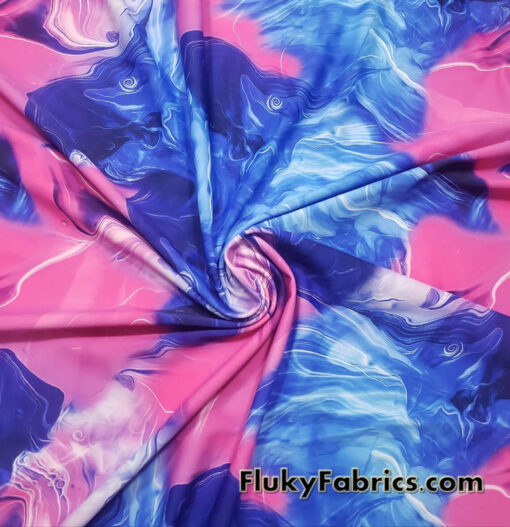 Blue and Pink Cotton Candy Oily Print 4-Way Stretch Nylon Spandex Fabric