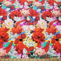 Colorful Flower Mix Print Swimsuit Fabric with 4-Way Stretch for Swimwear and Apparel at flukyfabrics.com
