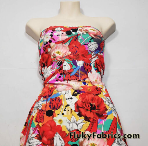 Colorful Flower Mix Print Swimsuit Fabric with 4-Way Stretch for Swimwear and Apparel