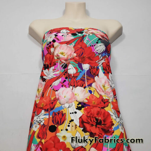 Colorful Flower Mix Print Swimsuit Fabric with 4-Way Stretch for Swimwear and Apparel
