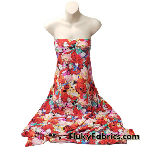 Colorful Flower Mix Print Swimsuit Fabric with 4-Way Stretch for Swimwear and Apparel