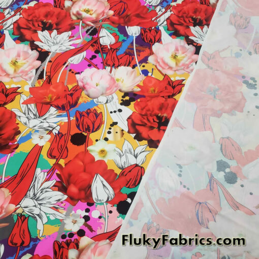 Colorful Flower Mix Print Swimsuit Fabric with 4-Way Stretch for Swimwear and Apparel