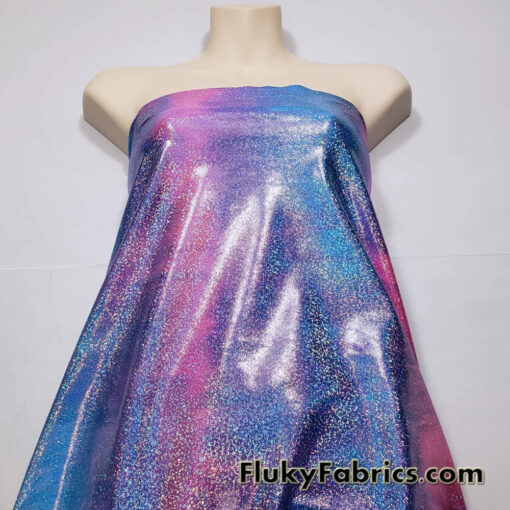 Cotton Candy Pink and Blue Tie Dye with Holographic Metallic Mystique Foggy Foil Nylon Spandex