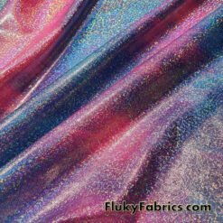 Cotton Candy Pink and Blue Tie Dye with Holographic Metallic Mystique Foggy Foil Nylon Spandex Fabric at flukyfabrics.com