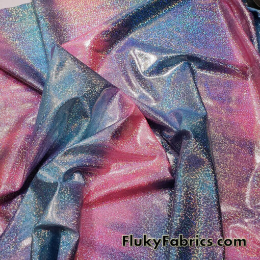 Cotton Candy Pink and Blue Tie Dye with Holographic Metallic Mystique Foggy Foil Nylon Spandex