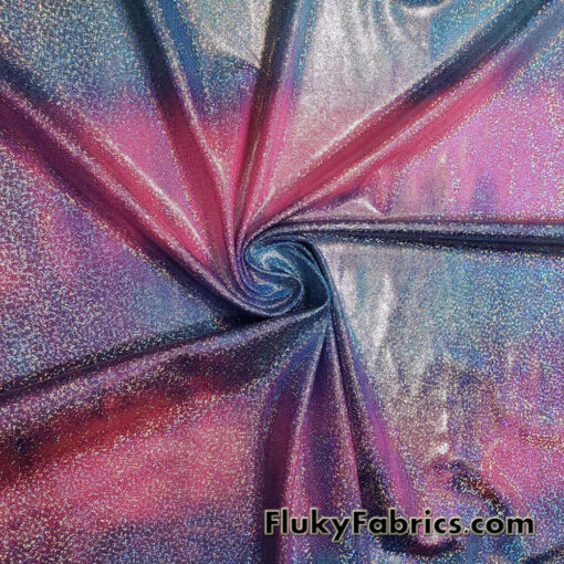 Cotton Candy Pink and Blue Tie Dye with Holographic Metallic Mystique Foggy Foil Nylon Spandex
