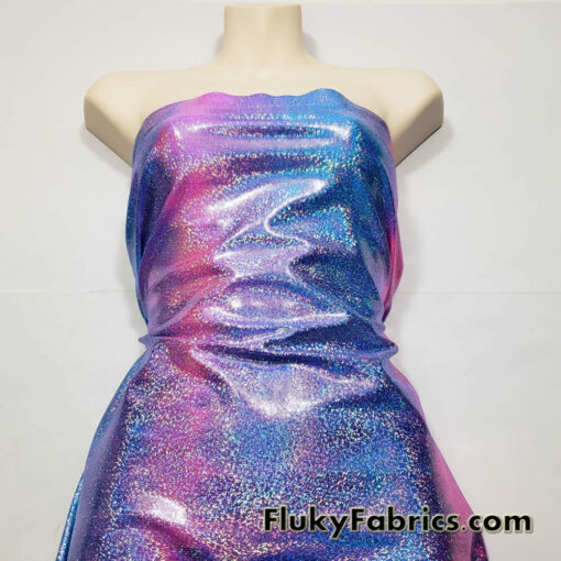 Cotton Candy Pink and Blue Tie Dye with Holographic Metallic Mystique Foggy Foil Nylon Spandex