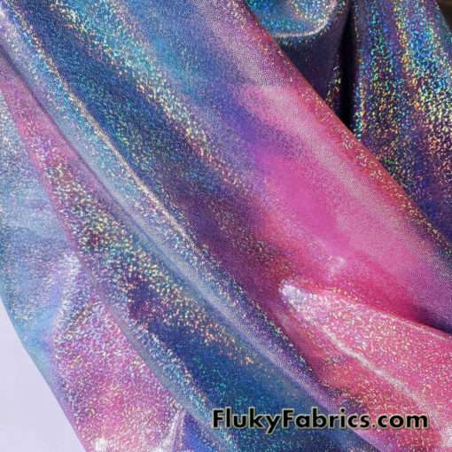 Cotton Candy Pink and Blue Tie Dye with Holographic Metallic Mystique Foggy Foil Nylon Spandex