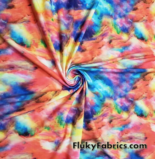 Multicolor Chalk Dust Explosion / Heavenly Mystical Clouds Nylon Spandex Fabric