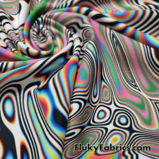 Psychedelic Oily Swirls Abstract Print Nylon Spandex Fabric