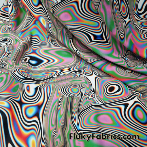 Psychedelic Oily Swirls Abstract Print Nylon Spandex Fabric