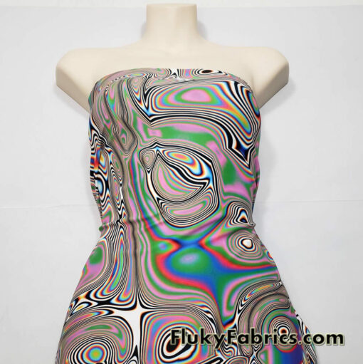 Psychedelic Oily Swirls Abstract Print Nylon Spandex Fabric
