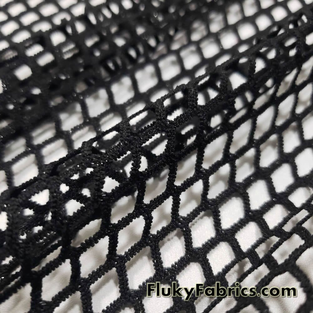 Black Fishnet Mesh Fabric with Silver Lurex Speckles by The Yard 