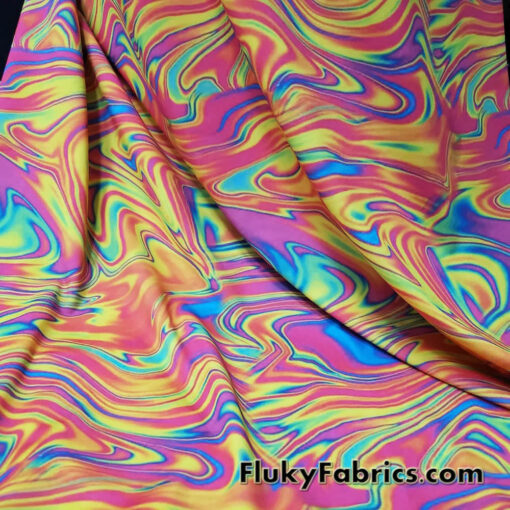 Bright Psychedelic Abstract Print Swimsuit 4-Way Stretch Nylon Spandex Fabric