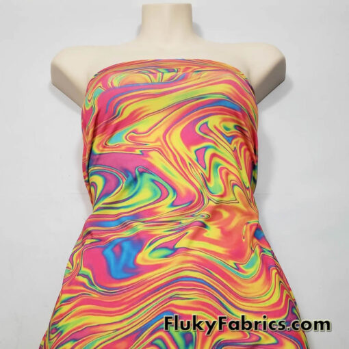 Bright Psychedelic Abstract Print Swimsuit 4-Way Stretch Nylon Spandex Fabric