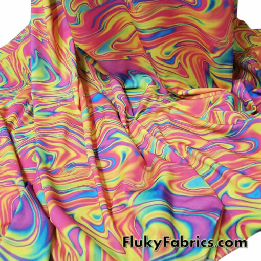Bright Psychedelic Abstract Print Swimsuit 4-Way Stretch Nylon Spandex Fabric