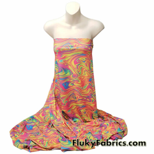 Bright Psychedelic Abstract Print Swimsuit 4-Way Stretch Nylon Spandex Fabric